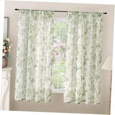 Curtains for Bedroom Sheer, Spring Leaf 52"W x 63"L Pack of 2 Sage Green
