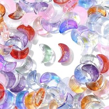 100pcs random glass moon beads horizonal drilled crescent shaped beads