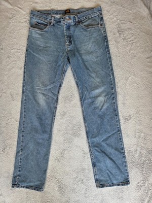 Lee Men's Straight Leg Jeans Size 34x34 Classic Blue Denim 5-Pocket Workwear