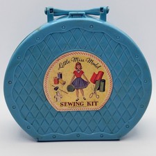 Vintage Little Miss Model Sewing Doll Kit 1950's Blue Plastic Case Accessories