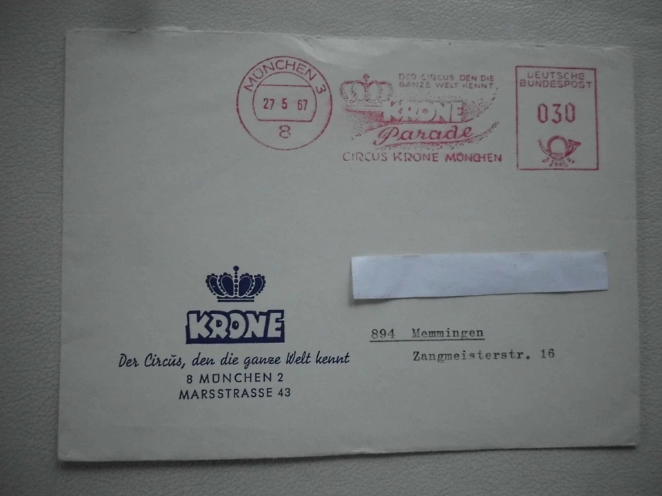 Brief mit authent. Signatur Frieda SEMBACH-KRONE (Circus Krone) - Bild 3 von 3