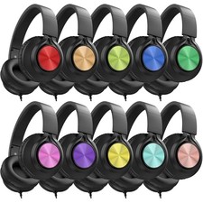 Classroom Headphones Bulk 10 Pack - Wired Headphones for Kids - Muiticolor