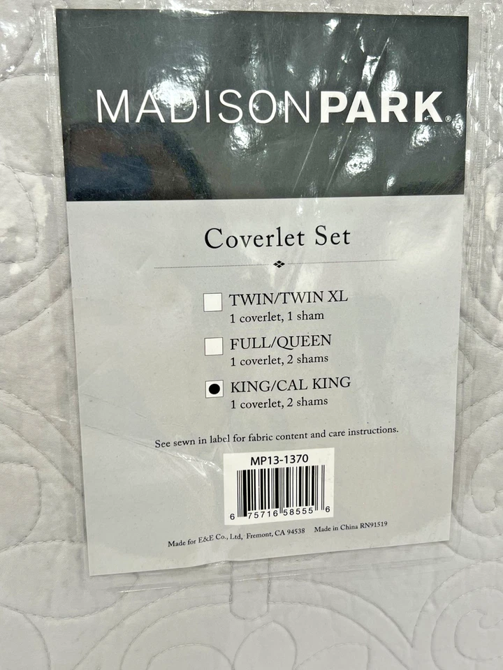 Madison Park 1 Cobertor, Juego de 2 Fundas Acolchado Gris Sólido King/Cal King Size NUEVO Foto 3 de 3