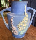 Roseville Foxglove 2 Handled Vase Blue 161-7 Great Condition MCM So Beautiful!