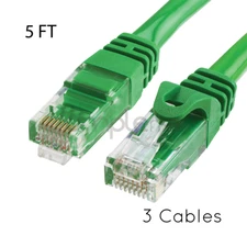 3x 5FT CAT6 Cable Ethernet Lan Network CAT 6 RJ45 Patch Cord Internet Green NEW
