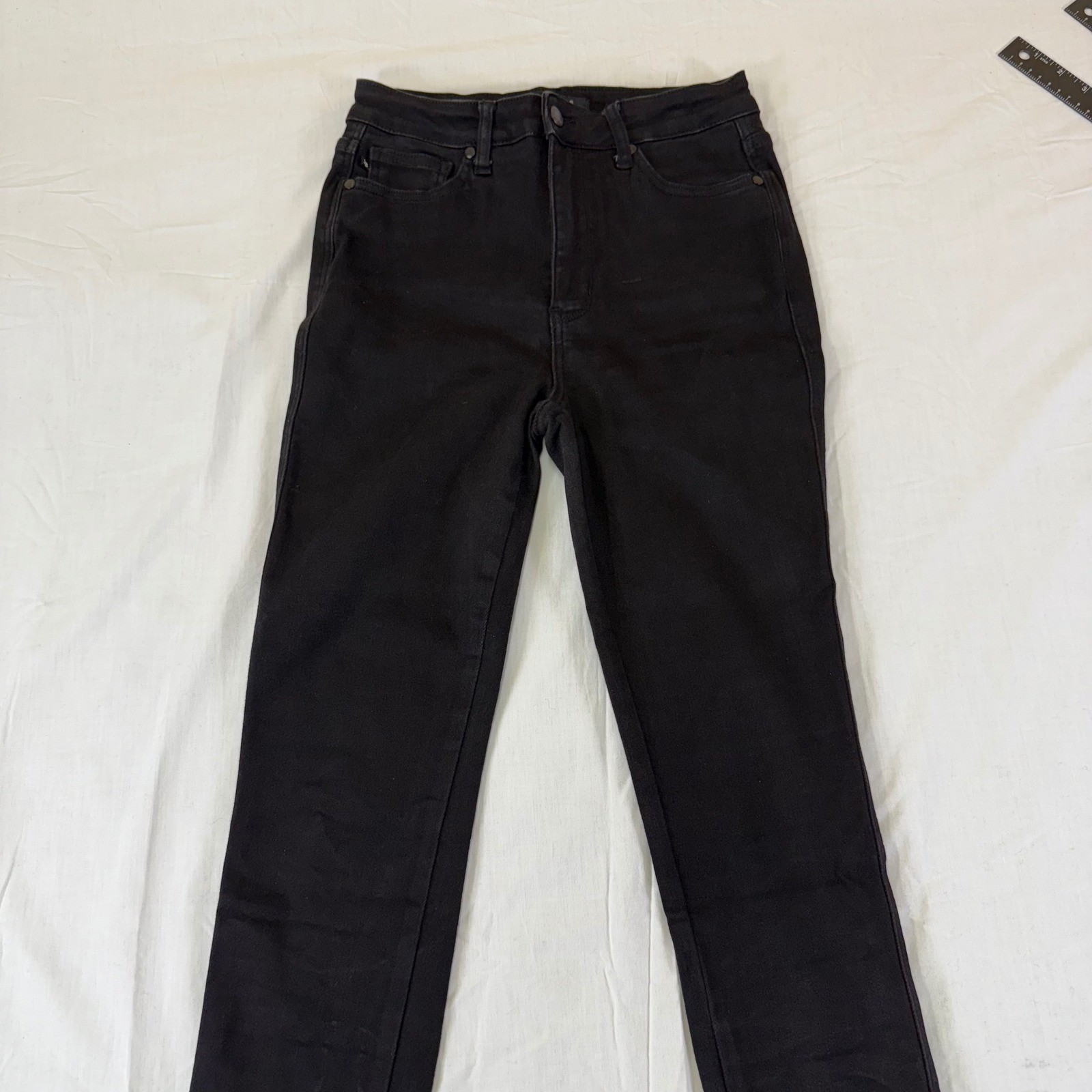 Judy Blue Los Angeles Black Denim Skinny Jeans Size 7/28 Distressed Hem