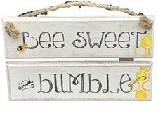 New "Bee Sweet  Bumble" Hanging Wood Sign Decor Farmhouse Cottage Hive Honey