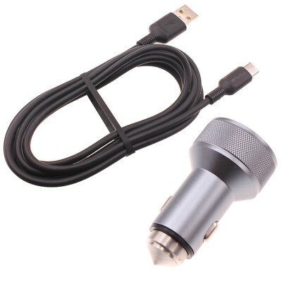 Car Charger 24W Fast 2-Port 6ft USB-C Cable DC Socket Power Adapter for Tablets