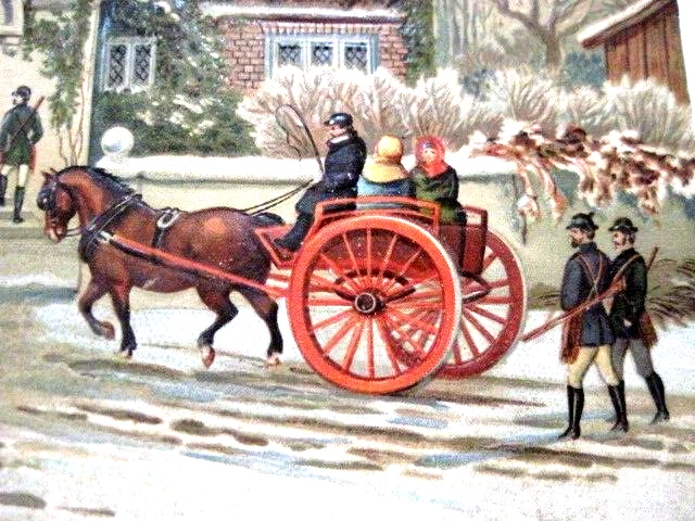 Gorgeous Large 1800's Die Cut -Charming House, Dogs, Horses, Carriage & People * Foto 2 de 4