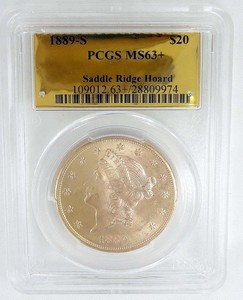 RARE-GEM-1889-S-20-DOLLAR-SADDLE-RIDGE-HOARD-PCGS-MS63-PLUS-Eagle-GOLD-COIN