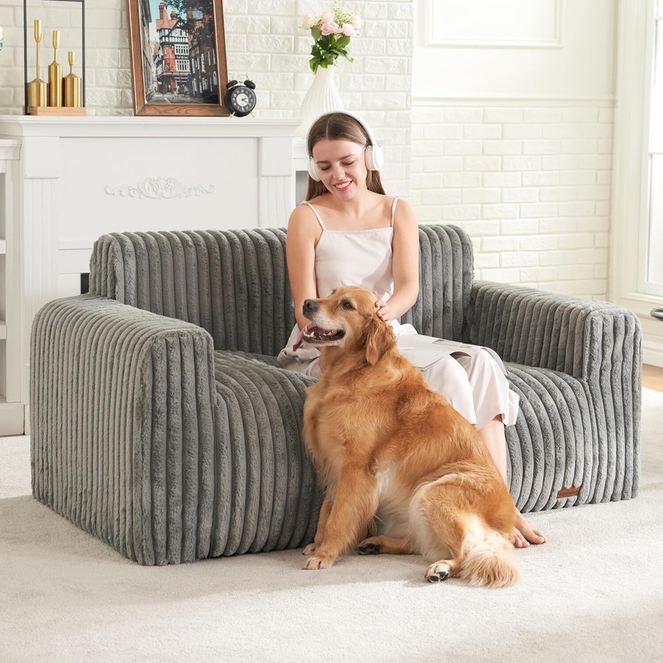 Adult bean bag chair, large fluffy bean bag sofa, double bean bag chair