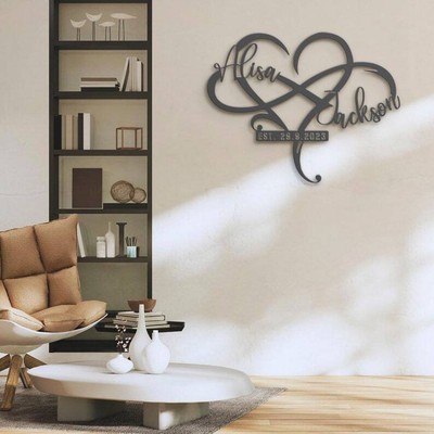 Custom Name And Date Metal Wall Art Personalized Heart And Infinity Sign Decor
