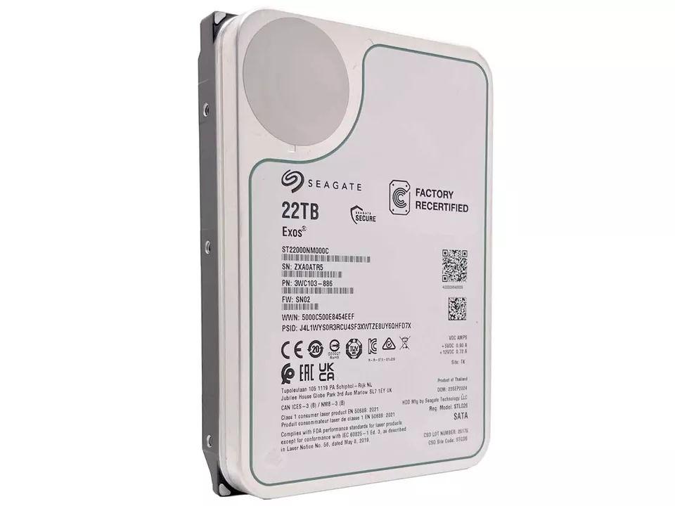 Seagate Exos ST22000NM000C 22TB CMR 7200RPM SATA6Gb/s 3.5" Enterprise Hard Drive
