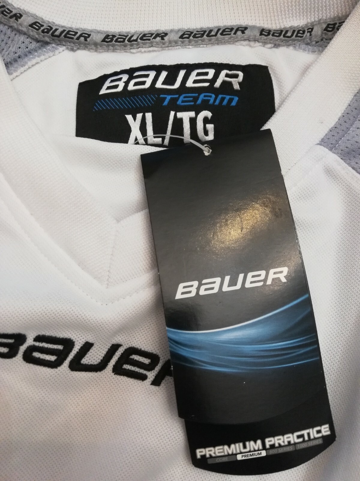 NEW $28 Bauer Youth Premium Practice Jersey Y6002, White/Gray, Size XL
