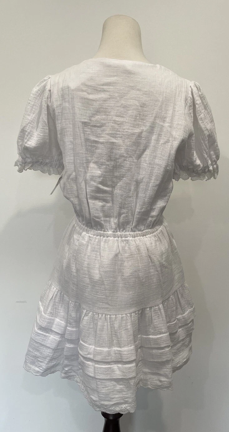 VETEMENTS Mini abito Amanda Uprichard Maisie Cottagecore bianco scollo a V manica a sbuffo nuovo con etichette S