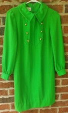 Vtg Jonathan Logan Shapeless Dress Green Girl's Size 7 1970 s Long Sleeve Hip