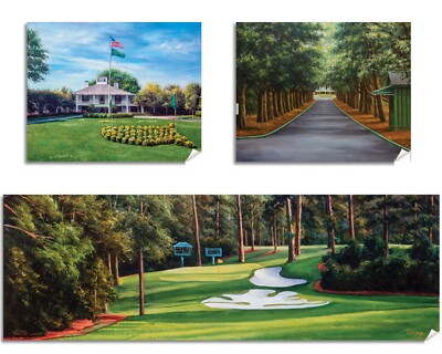 3 Prints Augusta National Camellia Hole 10 Magnolia Lane Masters Golf Pan5
