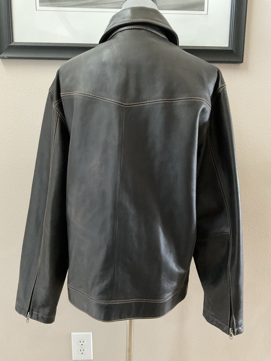 EUC Murano Brown Genuine Leather Jacket Men's L Zipper