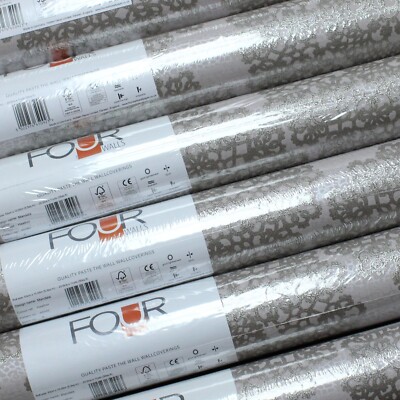 4 Rollen Taupe Gold Orientalische Tapete Struktur Metallic Damast Schimmer Glitzer