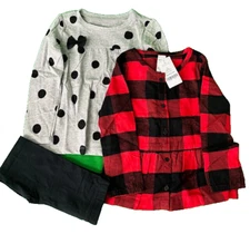 Carters Girls 3-Pc Little Set PLAID/DOT (BLACK/RED/GRAY 3T) NWT