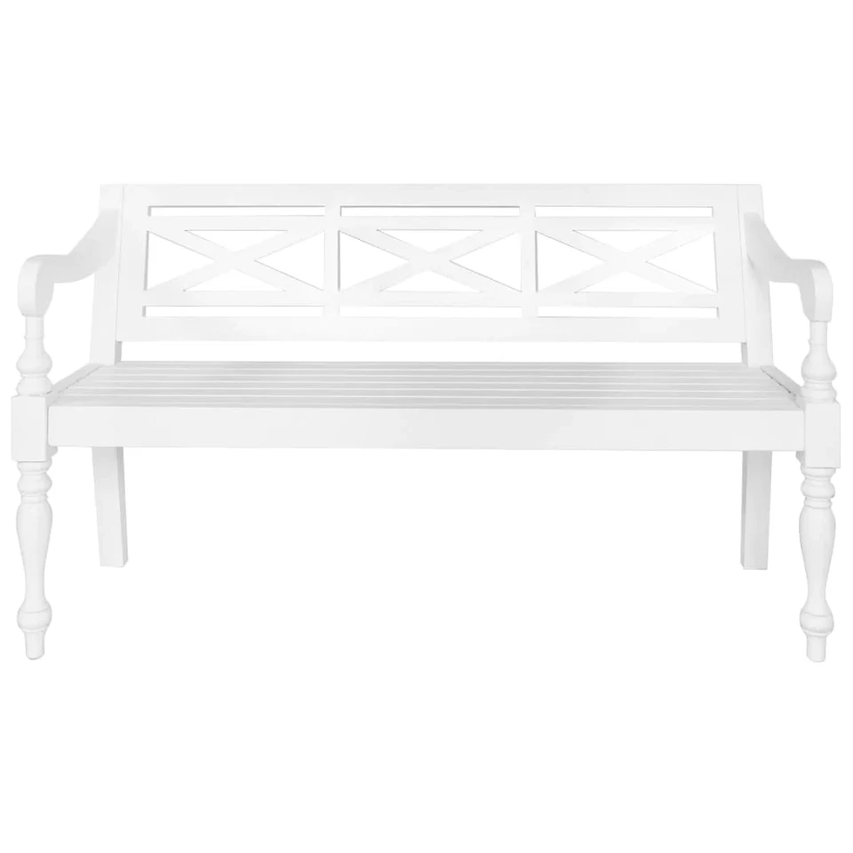 NNEVL Batavia Bench 123 cm Solid Mahogany Wood White - Image 2 of 4