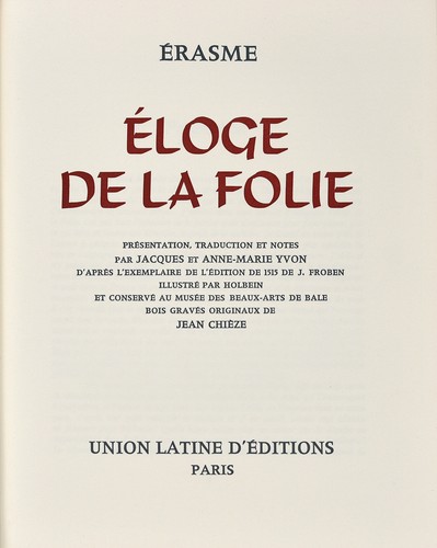 Erasmus: Moriae encomium / Eloge de la folie. Faksimileausgabe. 3 Bände. - Picture 7 of 9