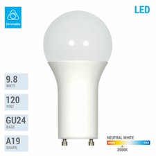 9.8W 60W Dimmable A19 LED 35K Neutral White Frosted Twist Lock GU24 Base Bulb