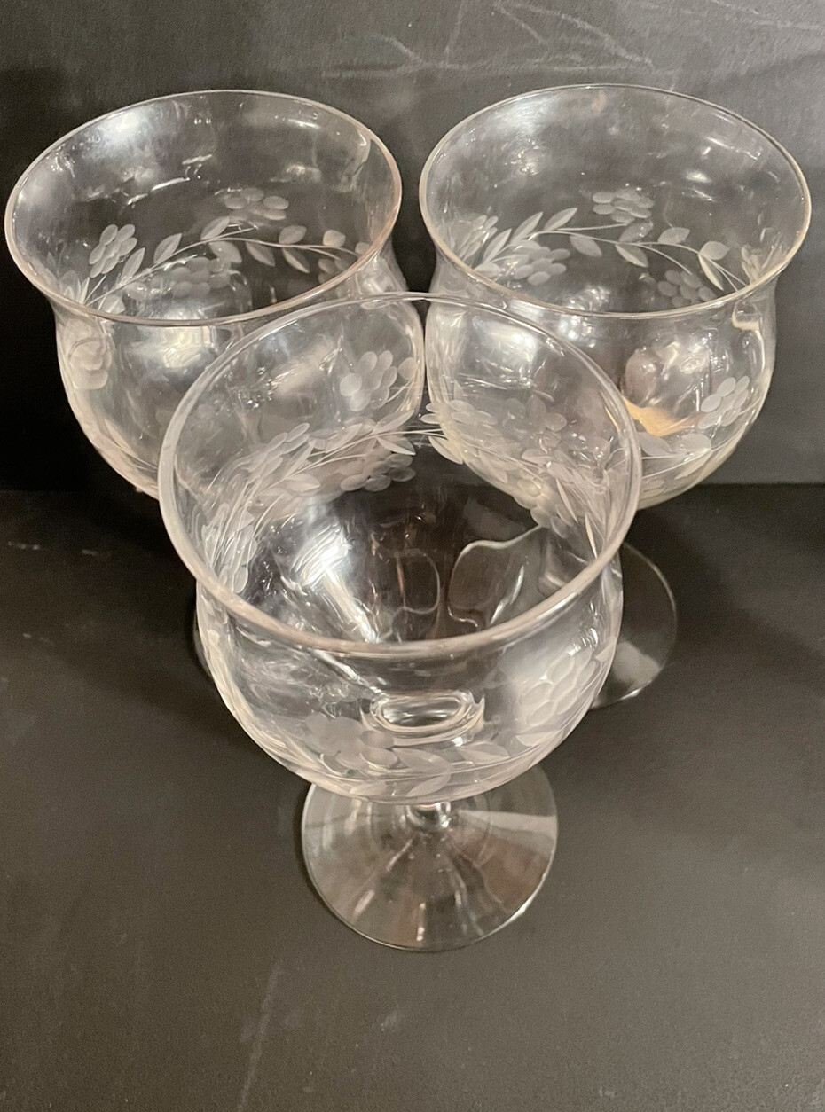 VINTAGE Etched Wine Glasses eBay