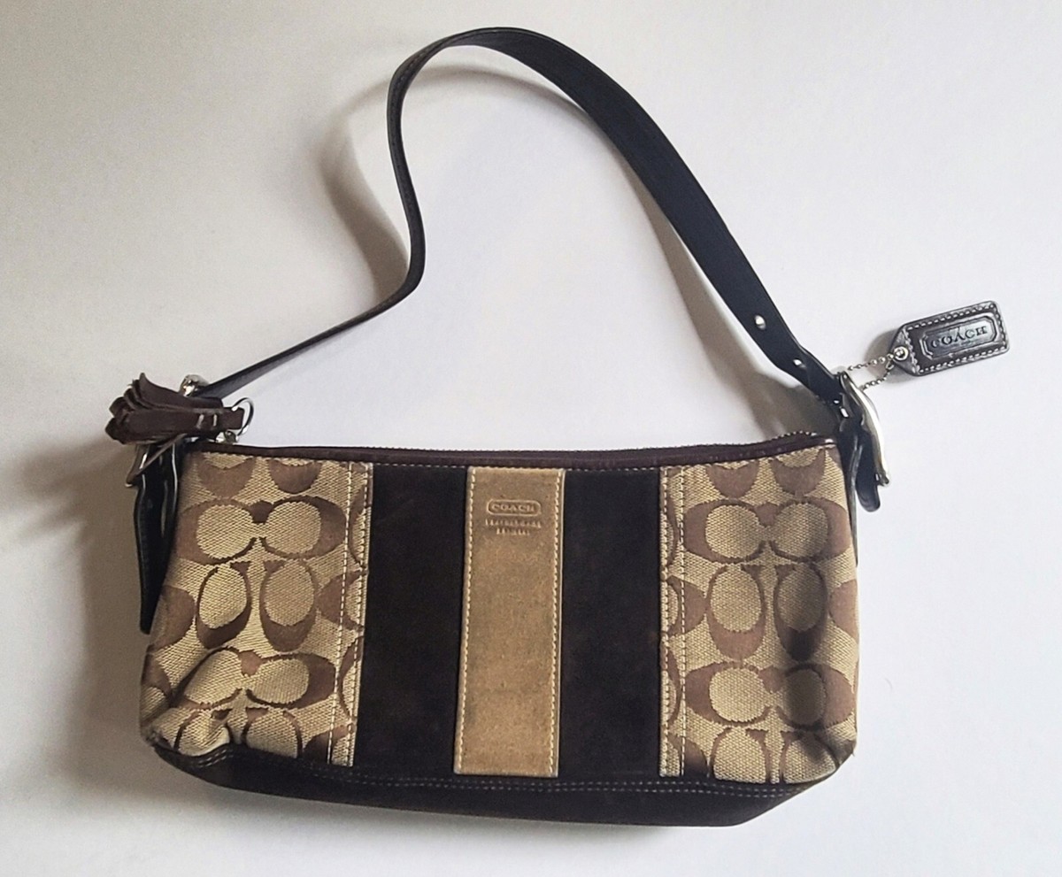 coach バッグe05q-8k10 COACH Signature Striped Demi Khaki Brown Purse/Shoulder Bag