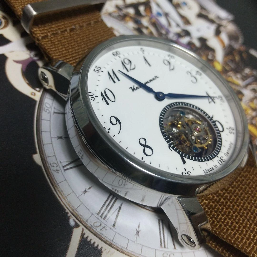 Kemmner Tourbillon Watch White cold enamel dial Sapphire Crystal Made in Germany