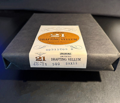 VTG BRUNING 21 LB - 100% FINE RAG DRAFTING VELLUM - 8.5'' x 11'' - 500 Sheets NOS