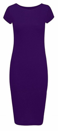 Womens Ladies Short Sleeve Bodycon Cap Sleeve Midi Dress Plus Size 8-26 - Picture 12 of 19