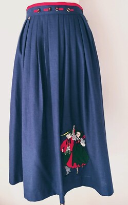 Vintage Julius Lang Women's Small Blue Cotton Wool Blend Oktoberfest Skirt