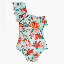 J. Crew Printed ruffle one-shoulder one-piece swimsuit small
