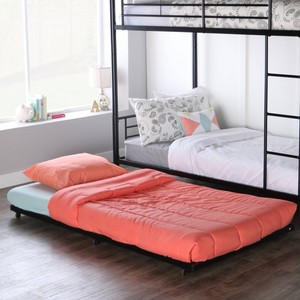 Details About Black Metal Twin Bed Roll Out Trundle Frame Kids Bedroom Furniture Space Saving