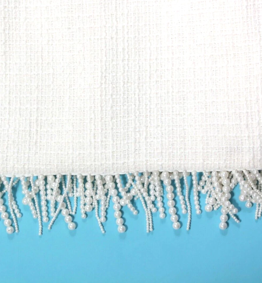 JASON WU Tweed Textured Knit Pearl Bead Fringe Bridal Mini Dress Ivory Sz M /498 - Image 4 of 4