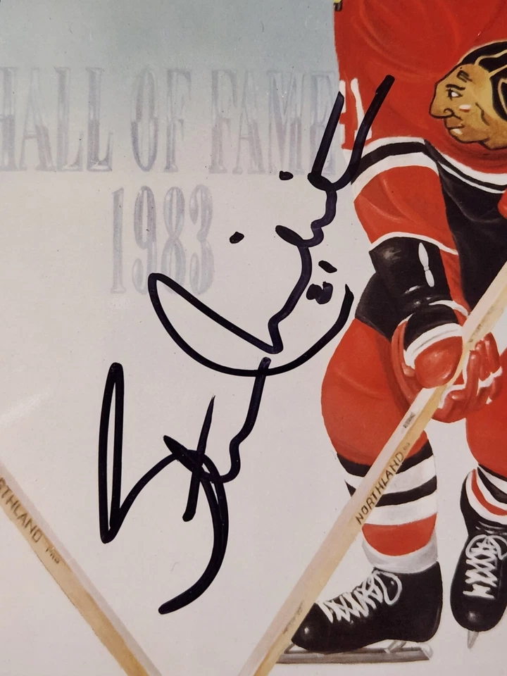 Foto firmada por Bobby Hull Stan Mikita JSA 8x10 Blackhawks Salón de la fama 1983 autógrafo automático Foto 3 de 4