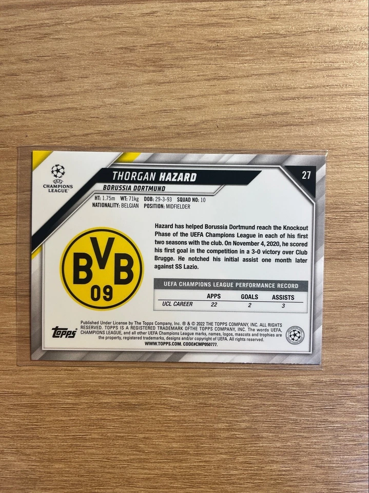 2021-22 TOPPS CHAMPIONS LEAGUE THORGAN HAZARD SPARKLE FOIL PARALLEL #27 DORTMUND - Image 4 of 4