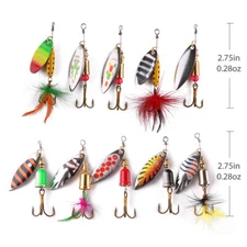 Lot 10pcs Fishing Lures Spinnerbait Bass Trout Salmon Metal Spinner Baits Set