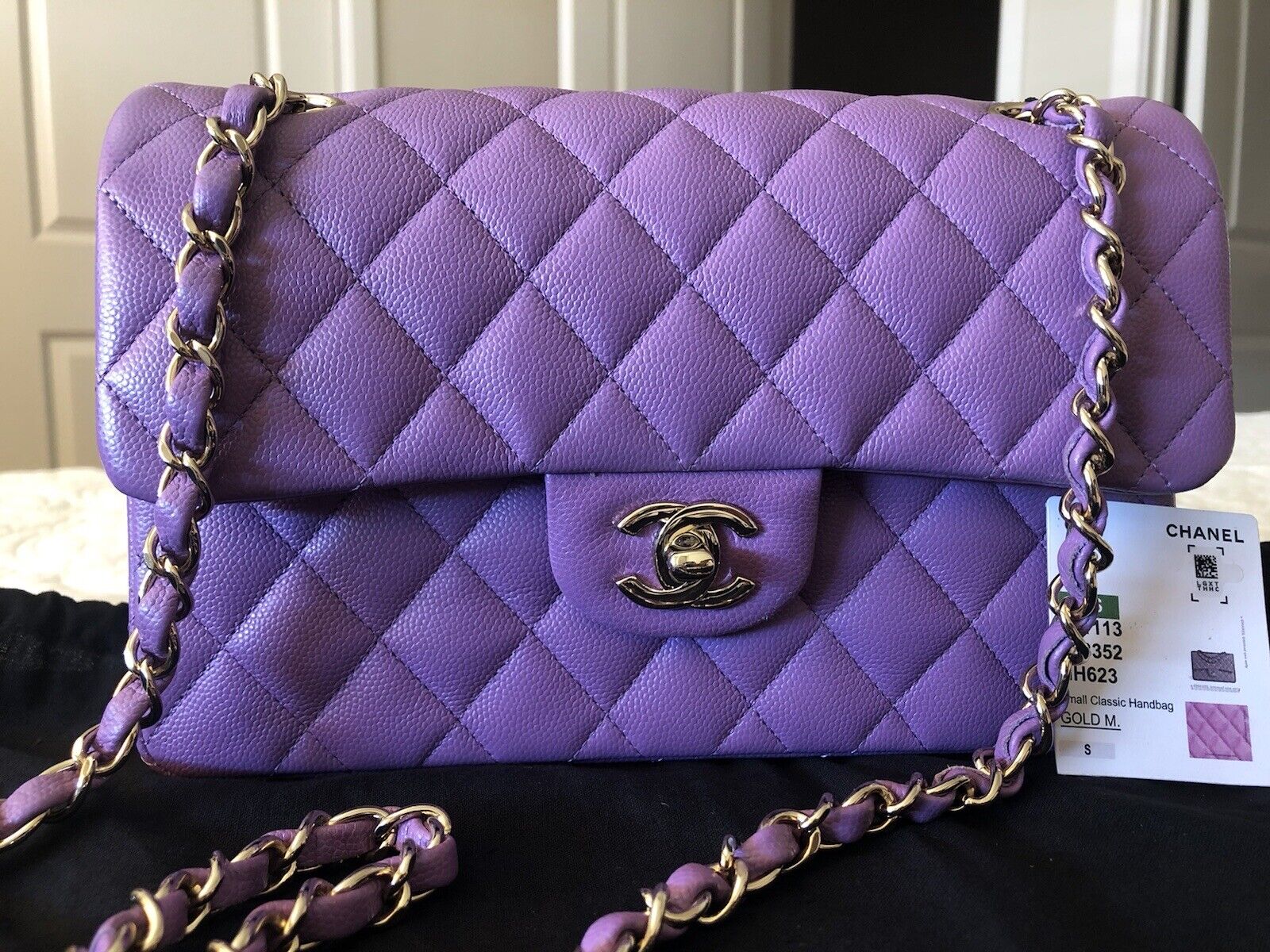 NEW w/ Tag CHANEL 22S Purple Caviar GHW Quilted SMALL Double Flap