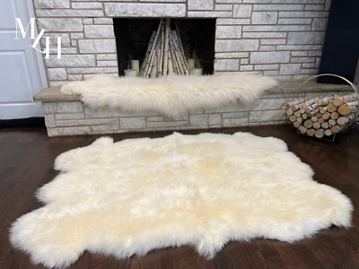 MODERN LUXURY HOMES Sheepskin Large Wool Rug Natural Sheep Skin Pet Friendly Bed Throw