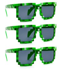 3 PARES VERDES al por mayor 8-Bit Pixel Gamer Geek Disfraz Gafas de sol Gafas