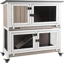 PETSCOSSET Rabbit Hutch Indoor Wooden Bunny Hutch Rabbit Cage Outdoor Bunny Cage