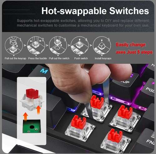 Z686 RGB USB 60% Mini Slim Mechanical Gaming Wired Keyboard Red Switch 68 Keys - Picture 20 of 33