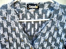 VTG XL L GEPETTO EYELASH FRINGE ALL OVER BLOUSE GOLD STUDS SWEATER JACKET WOMEN