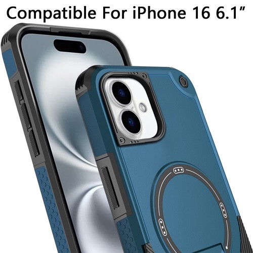 iPhone 16 6.1 inch Sturdy Bracket Kickstand Magnetic Hybrid - Blue Cover Case - Picture 2 of 5