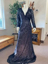 Feriani Couture Size 12 Black Tie/Mother Of Dress in Black w/pink silk lining