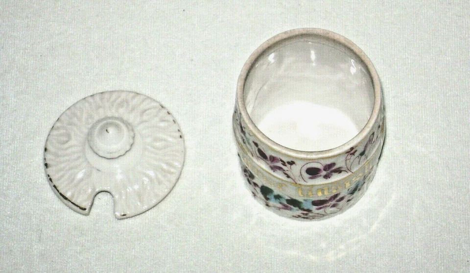 Antique Victorian Era Porcelain Horseradish Jar Purple Violet Flowers - Image 4 of 4