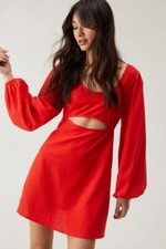 BNWT NastyGal Linen Mix Cut Out Mini Dress Red Size:8 RRP:£69
