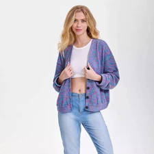 Women's V-Neck Button-Front Cardigan - Wild Fable Purple Abstract M